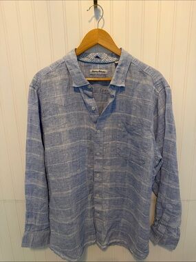 Tommy Bahama Light Blue 100% Linen Textured Button-Down Shirt